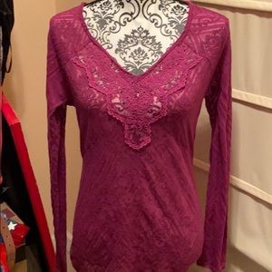 NWOT Intimately Free People Lace V-Neck Tee Large